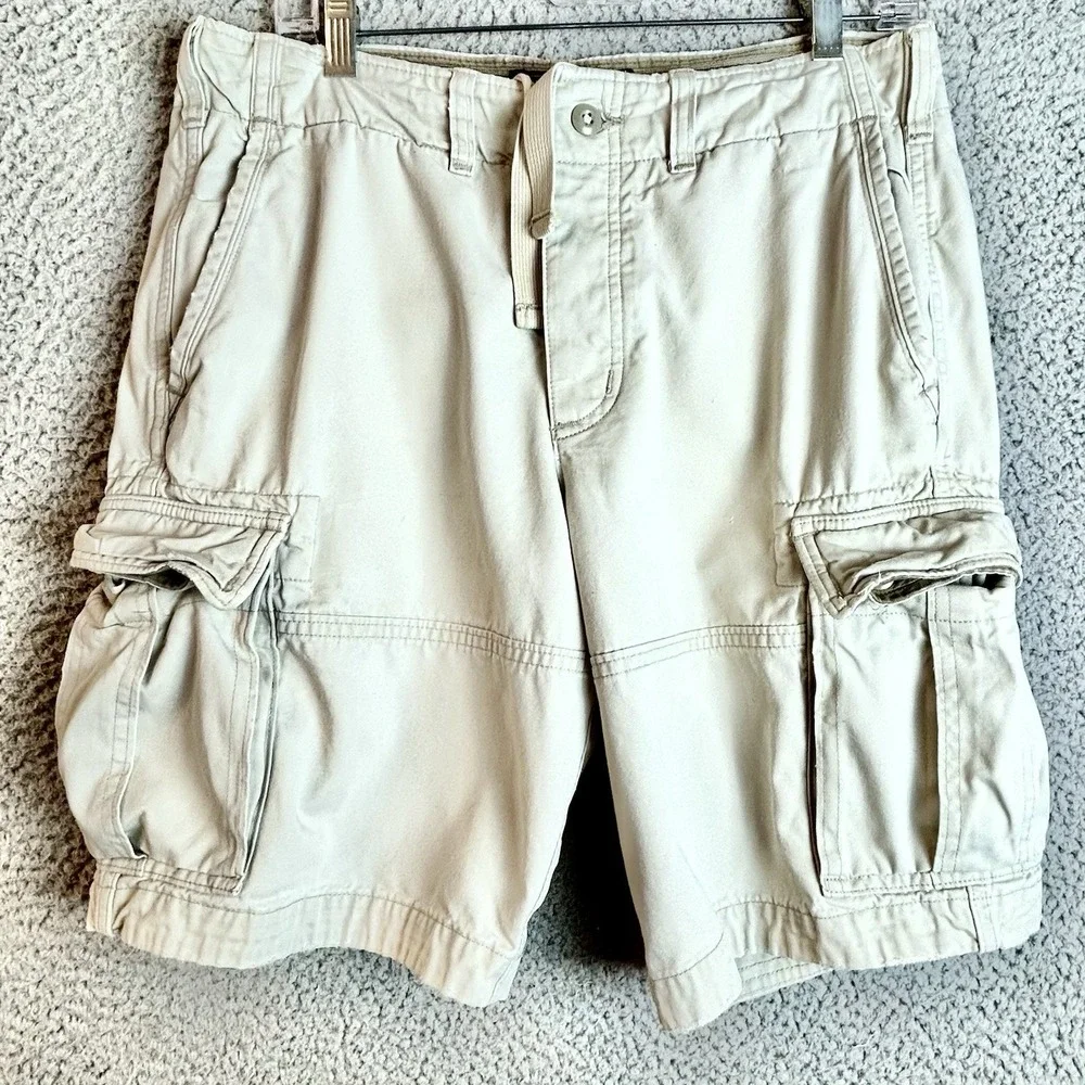 Abercrombie & Fitch Cargo Shorts Men's 30 Khaki Y2K Vintage Preppy Summer Wear